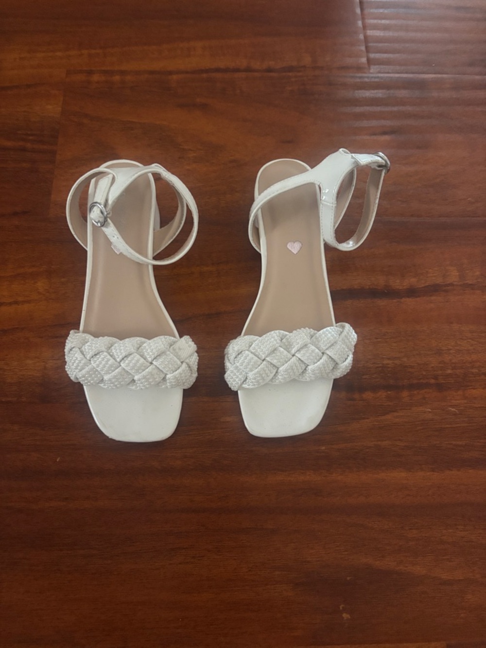 Girls White Braided Strap Ankle-Wrap Sandals